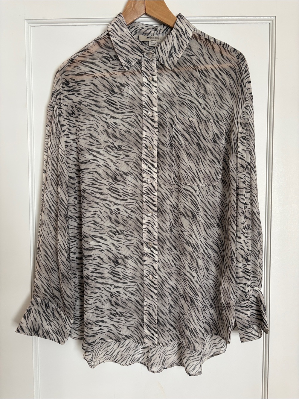 All Saints Black and White Printed Button-Down Chiffon Shirt